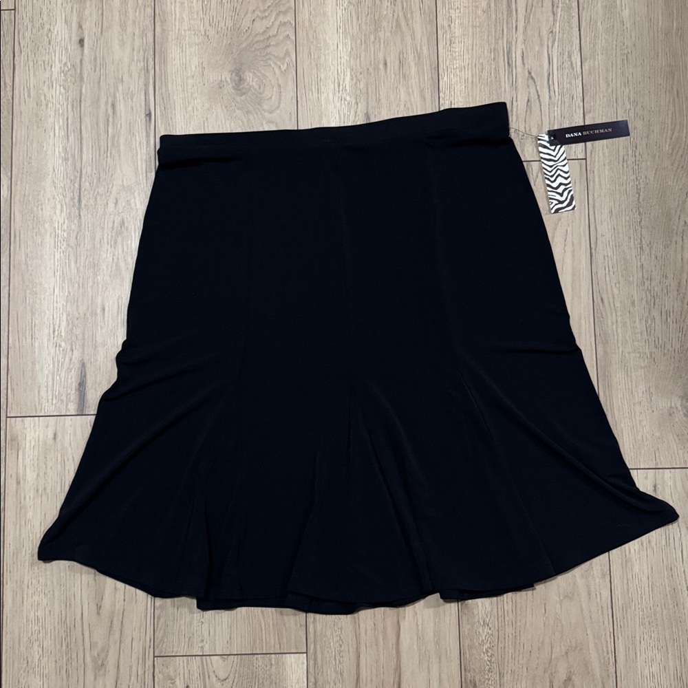NWT Dana Buchman Black Stretch Flared Midi Skirt Women’s Size XL